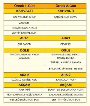 Özel Habit Diyeti Örnek Menü