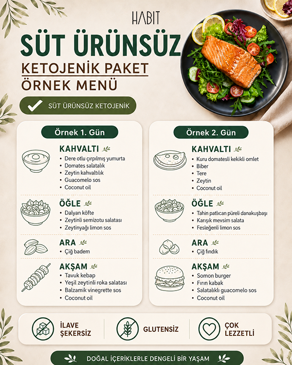 Süt Ürünsüz Ketojenik Beslenme Paketi Örnek Menü